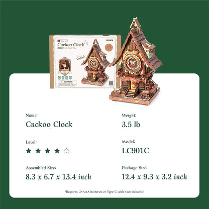 Robotime Rokr Black Forest Cuckoo Clock Kit – Working Bird & LED