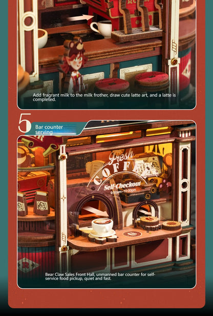 DIY Coffee Factory Model Kit - 3D Wooden Puzzle for Adults with LED Lights, Music & Figurines, Unique Birthday Gift Idea Book Nook Kit Australia