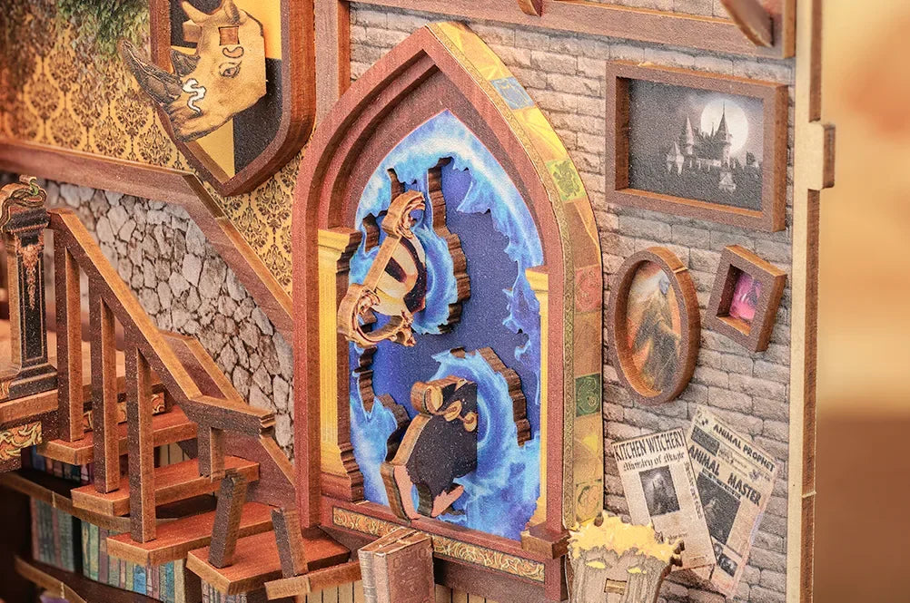 CUTEBEE DIY Book Nook Kit, Fantastic Animals Wooden Dollhouse with Touch Light & Display Case, Laser-Cut Collection Decor Book Nook Kit Australia