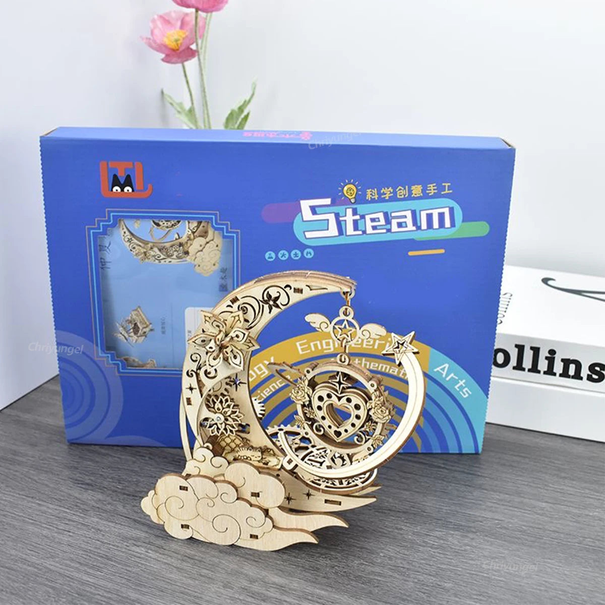Moon & Star Music Box Wooden Puzzle - Side View