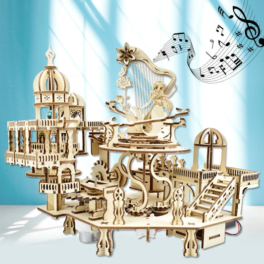 Newest 3D Wooden Puzzle Mystery Island Music Box with Light DIY Assembly Model Kit for Adults Kids, Valentine's Day Gifts - B