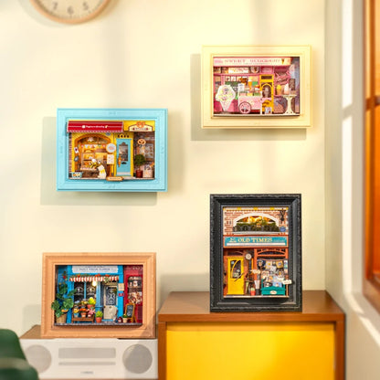 ROBOTIME Rolife 3D Shadow Box LED Light Up Wooden Puzzle with Frame Cute Home Decor Beginner Friendly DIY Kit for Teens - Det