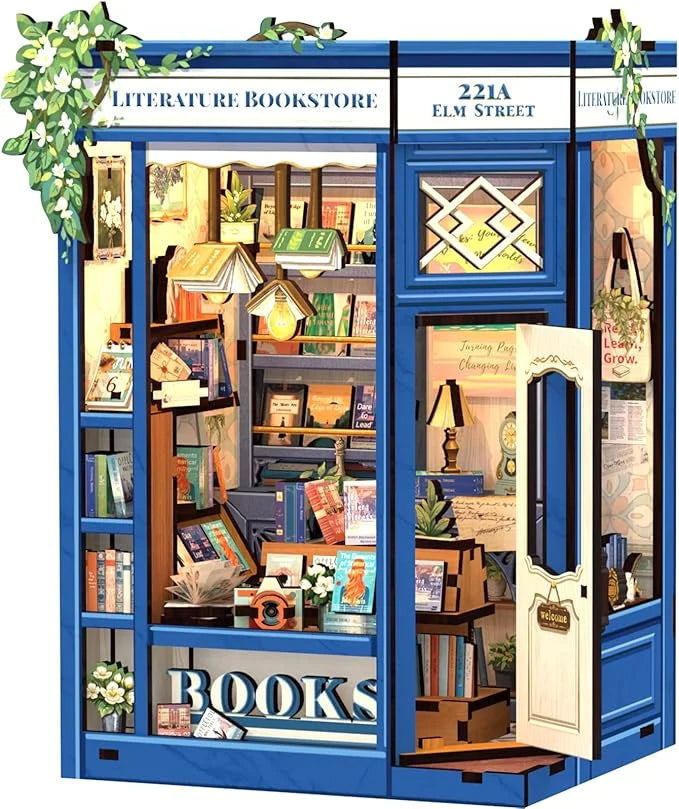 CUTEBEE 3D Puzzle Book Nook Wooden Dollhouse Bookstore Dollhouse with Light Miniature House Model for Bookshelf Desk Home Decor Book Nook Kit Australia