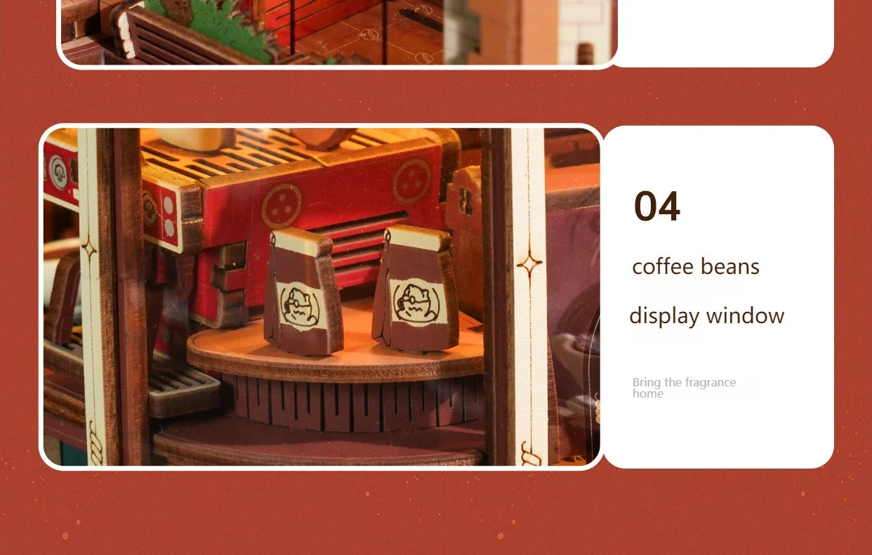 DIY Coffee Factory Model Kit - 3D Wooden Puzzle for Adults with LED Lights, Music & Figurines, Unique Birthday Gift Idea Book Nook Kit Australia
