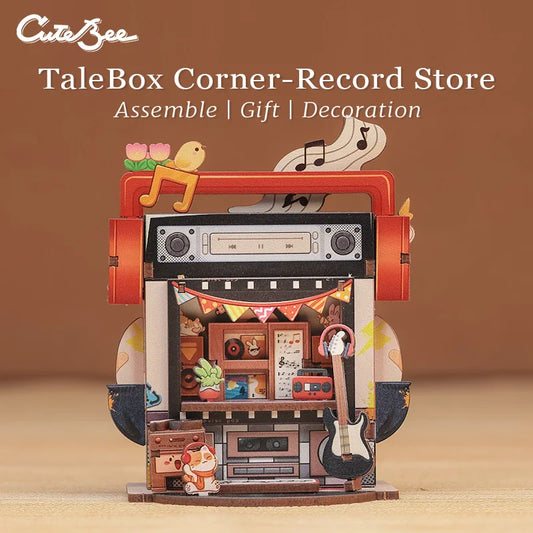 CUTEBEE Mini Store Series DIY Miniature House 3D Wooden Puzzle Toys Handmade Dollhouse Kit for TaleBox Corner Record Store Book Nook Kit Australia