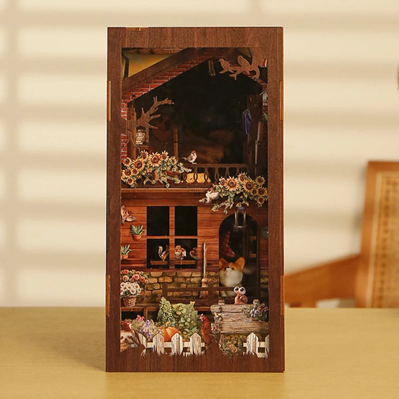 DIY Wooden Country Cottage Book Nook Shelf Insert Kits Miniature Model Kit With Lights Bookend for Friends Birthday Gifts Book Nook Kit Australia