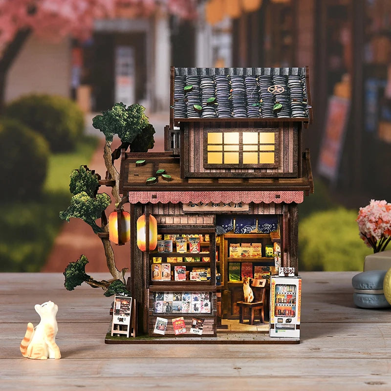 Kasuga Japanese grocery store DIY miniature house kit with LED lights - view 3