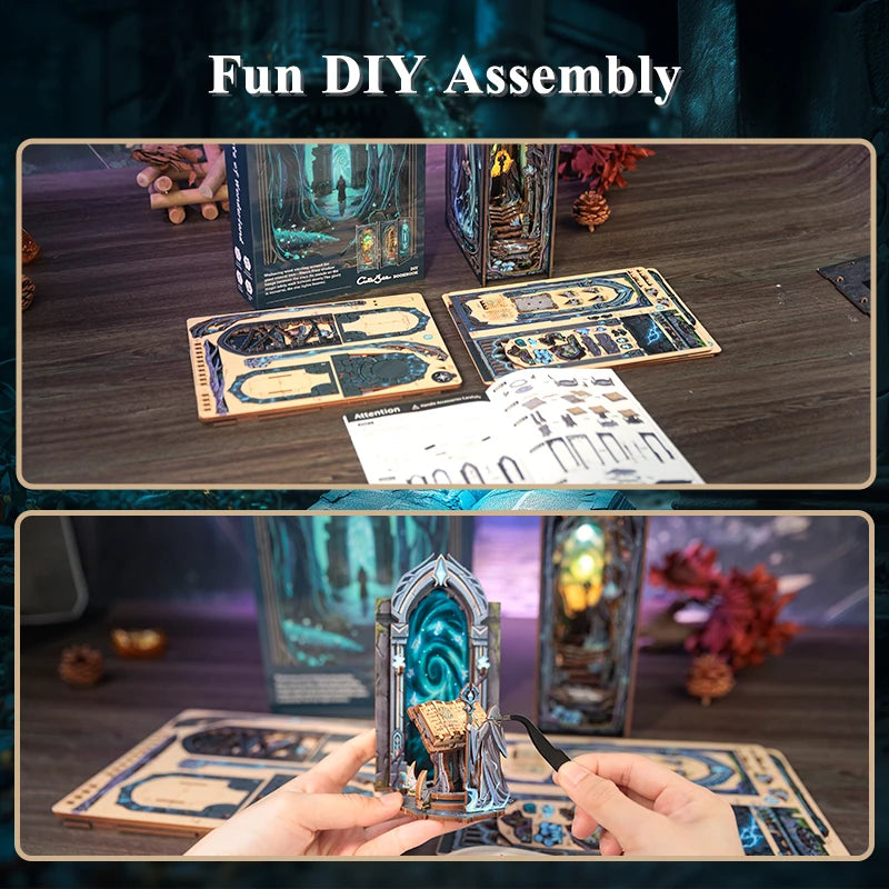 CUTEBEE DIY Book Nook Kit Dollhouse Toys Gifts with LED Light Dust Cover, The Gate of Wonderland Bookshelf Insert for Adults Book Nook Kit Australia