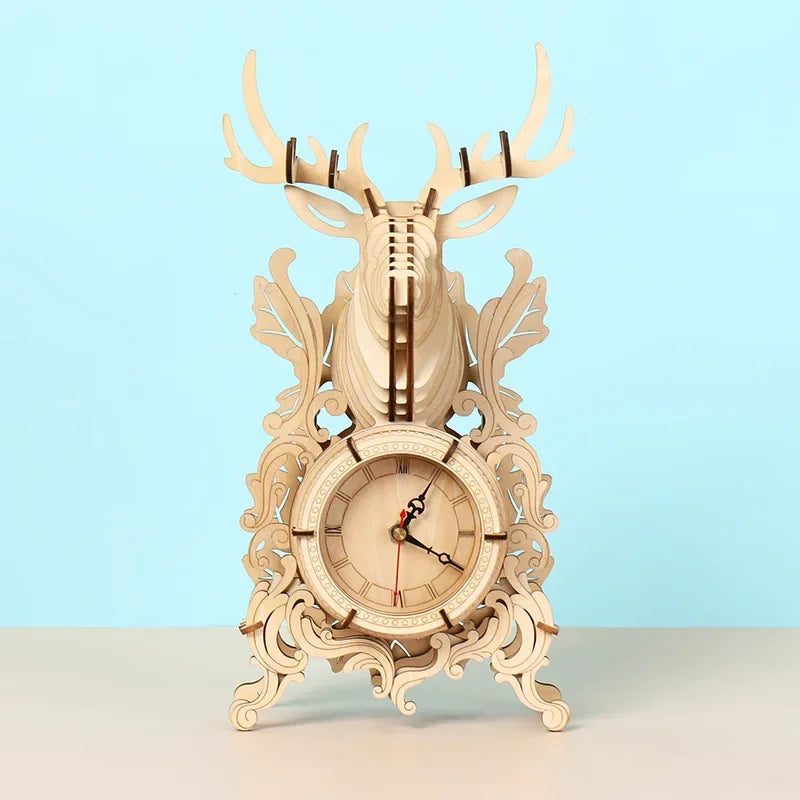 3D Wooden Puzzle Table Clock – DIY Assembly Kit