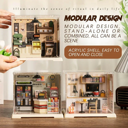 Miniature Store Bedroom Kitchen DIY Doll House CORNER COFFEE SHOP Miniature Model For Birthday Family Gift Book Nook Kit Australia