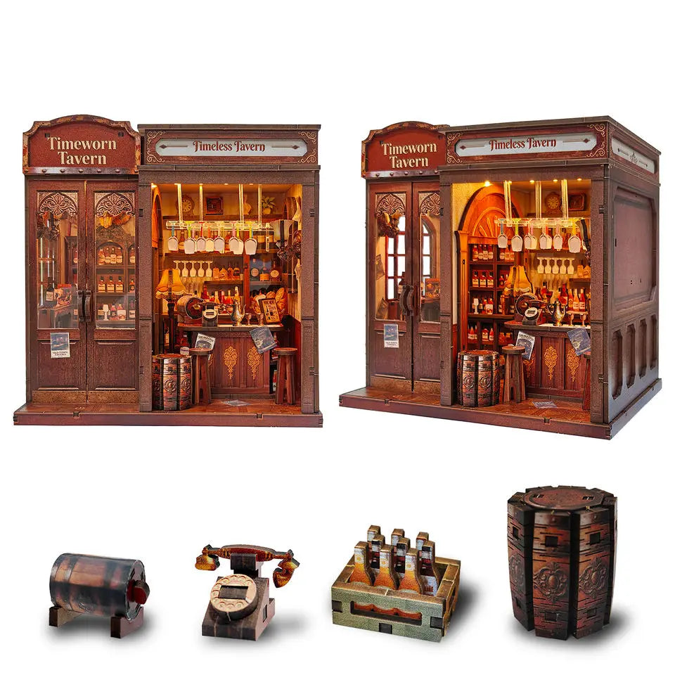 Timeworn Tavern DIY book nook kit, lit fantasy tavern scene - view 5