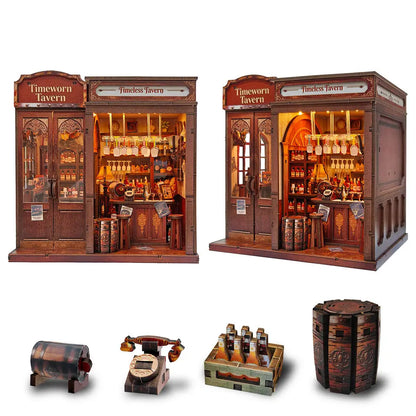 Timeworn Tavern DIY book nook kit, lit fantasy tavern scene - view 5