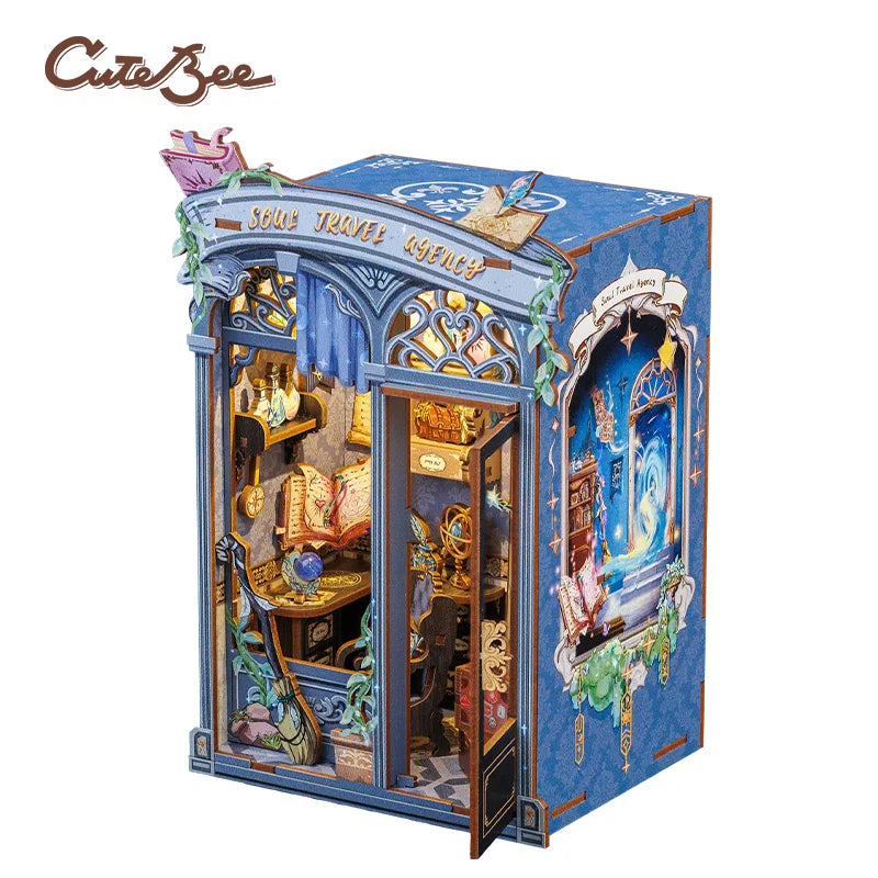 CUTEBEE Book Nook Kit Miniature House Kit Wooden Dollhouse with Led Light Bookshelf Insert Soul Travel Agency for Home Decor Book Nook Kit Australia