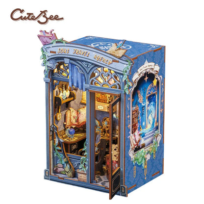 CUTEBEE Book Nook Kit Miniature House Kit Wooden Dollhouse with Led Light Bookshelf Insert Soul Travel Agency for Home Decor Book Nook Kit Australia