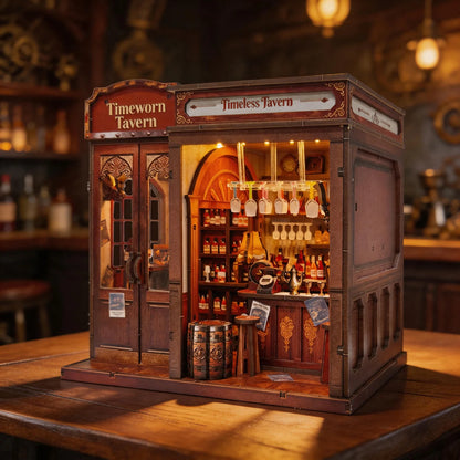 Timeworn Tavern DIY book nook kit, lit fantasy tavern scene - view 3