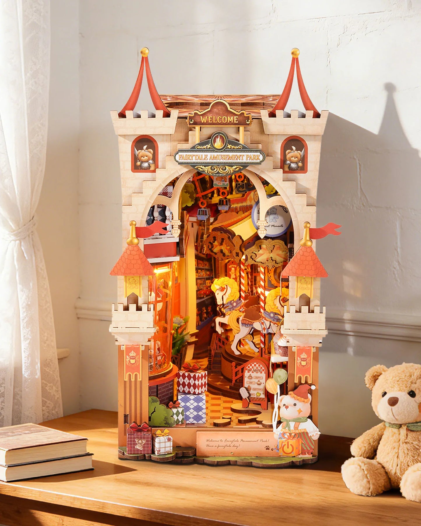 ROBOTIME Rolife Fairytale Amusement Park Book Nook 3D Wooden Puzzle with Carousel Romantic Handmade Gift for Him/Her - Side V