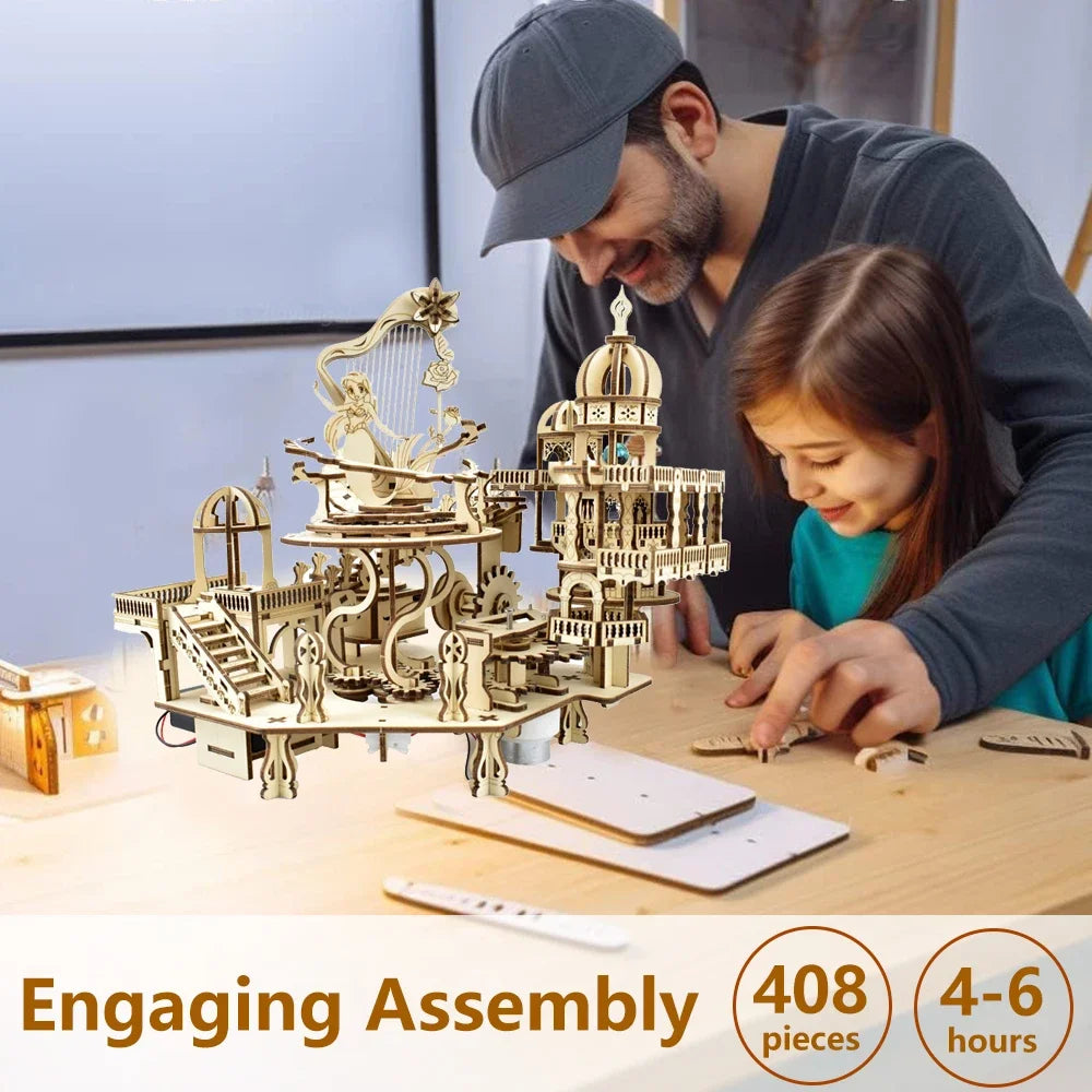 Newest 3D Wooden Puzzle Mystery Island Music Box with Light DIY Assembly Model Kit for Adults Kids, Valentine's Day Gifts - D