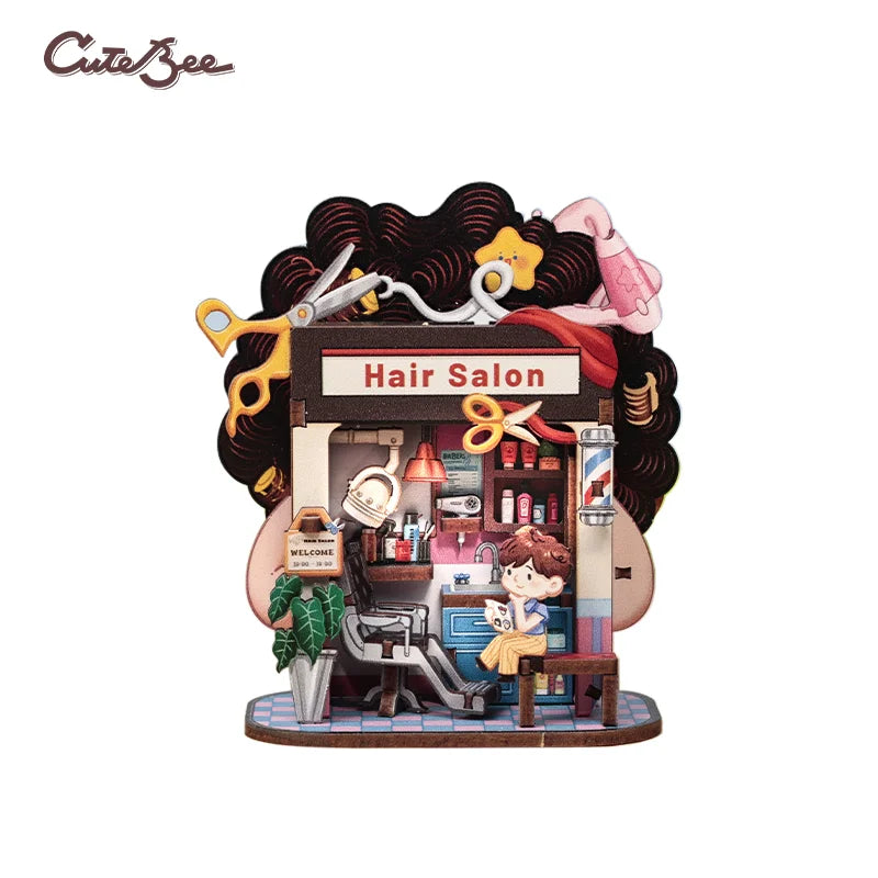CUTEBEE Mini Store Series DIY Miniature House 3D Wooden Puzzle Toys Handmade Dollhouse Kit for TaleBox Corner Hair Solan Book Nook Kit Australia