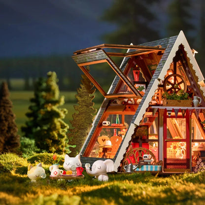 ROBOTIME Rolife A-Frame Cabin DIY Miniature House 3D Wooden Puzzle Therapeutic Home Decor Unique Birthday Gift for Adults - I