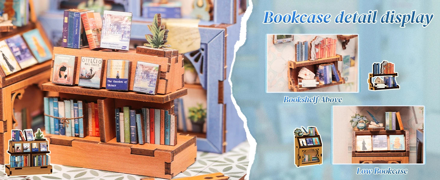 CUTEBEE 3D Puzzle Book Nook Wooden Dollhouse Bookstore Dollhouse with Light Miniature House Model for Bookshelf Desk Home Decor Book Nook Kit Australia