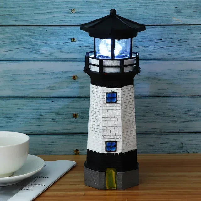 Solar Rotating Lighthouse Resin Garden Sculpture