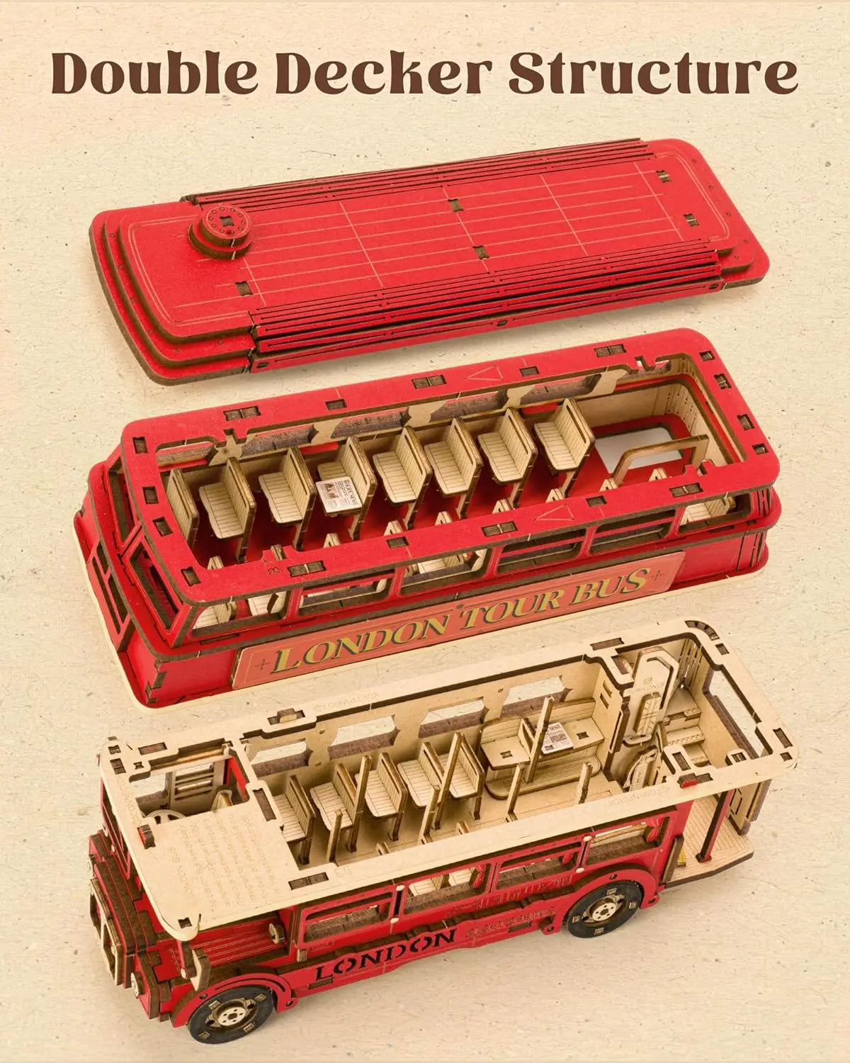 Robotime rolife London Tour Bus 3D Wooden Puzzles Wood Model Toy Car to Build Crafts Collectibles Gifts for Boys Girls Book Nook Kit Australia