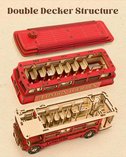 Robotime rolife London Tour Bus 3D Wooden Puzzles Wood Model Toy Car to Build Crafts Collectibles Gifts for Boys Girls Book Nook Kit Australia