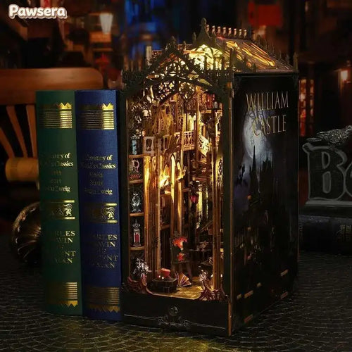 William Castle DIY book nook kit with stone arches and torchlight