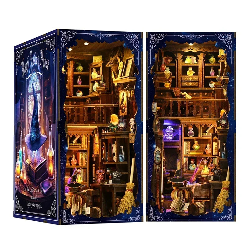 DIY Wooden Book Nook Shelf Insert Magic Potion House Miniature Model Kits Bookshelf With Light Bookend for Friends Birthday Gift Book Nook Kit Australia