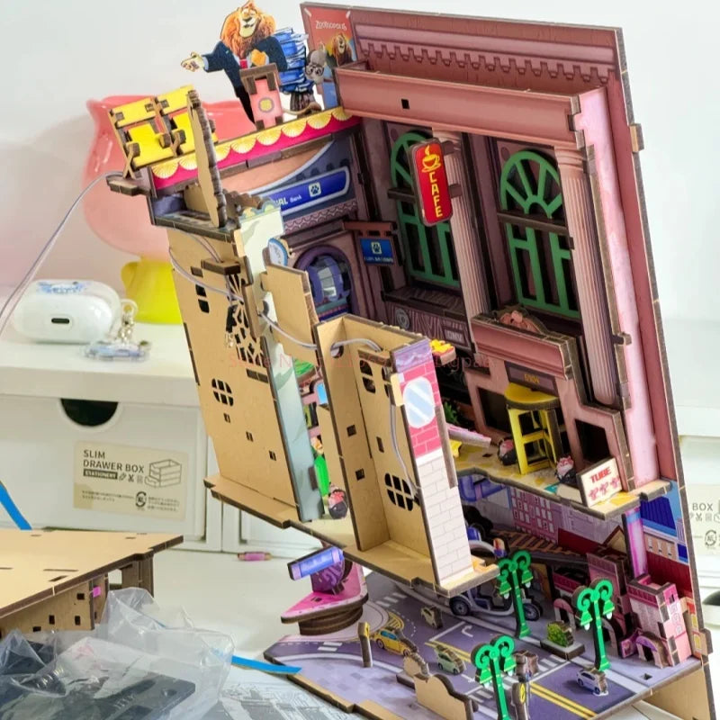 Hot Genuine Zootopia  Assembled Wooden Book 3d Puzzle Wooden Handmade Rabbit Judy Toys Model Peripheral Christmas Surprise Gifts Book Nook Kit Australia