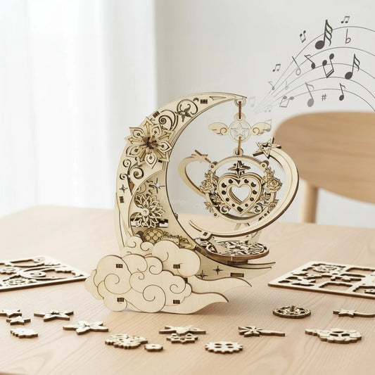Moon & Star Music Box Wooden Puzzle - Book Nook Kit Australia