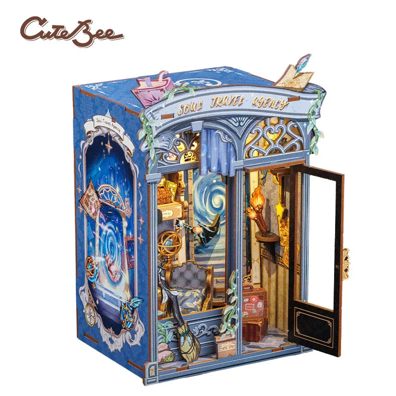 CUTEBEE Book Nook Kit Miniature House Kit Wooden Dollhouse with Led Light Bookshelf Insert Soul Travel Agency for Home Decor Book Nook Kit Australia