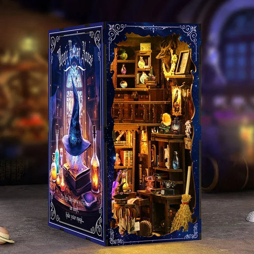 DIY Wooden Book Nook Shelf Insert Magic Potion House Miniature Model Kits Bookshelf With Light Bookend for Friends Birthday Gift Book Nook Kit Australia