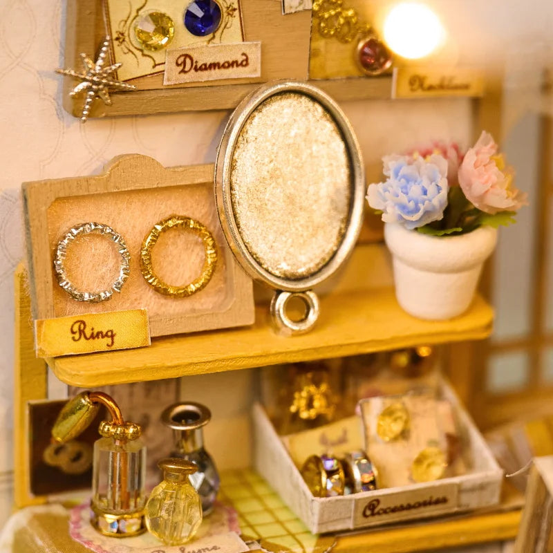 DIY Wooden Jewelry Store Casa Miniature Model Kits With Furniture LED Lights Dollhouse for Friends Birthday Gifts Book Nook Kit Australia