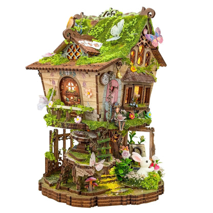 DIY Wooden Rowan's Treehouse Figurines Miniatures Assembled Casa with Light for Friends Birthday Gifts Home Decor Crafts Book Nook Kit Australia