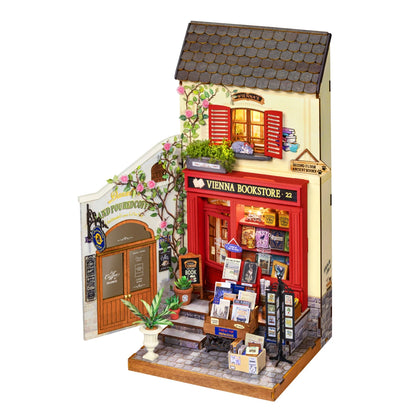 ROBOTIME Rolife Vienna Bookstore DIY Kit Foldable 2 Story European Miniature Model for Diorama Shelf Display for Adults Teens