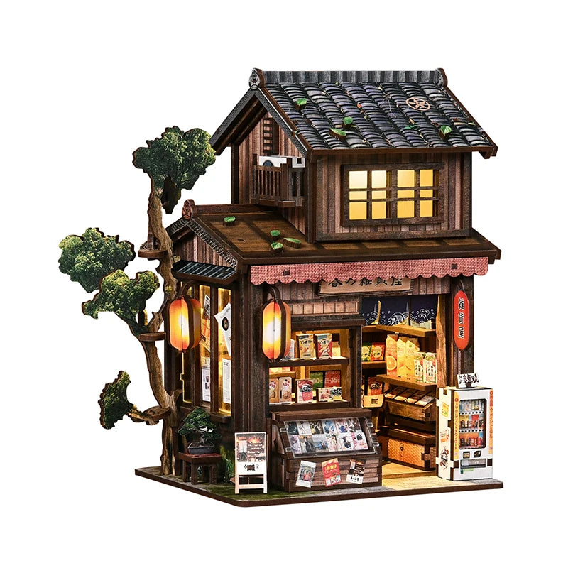 Kasuga Japanese grocery store DIY miniature house kit with LED lights - view 7