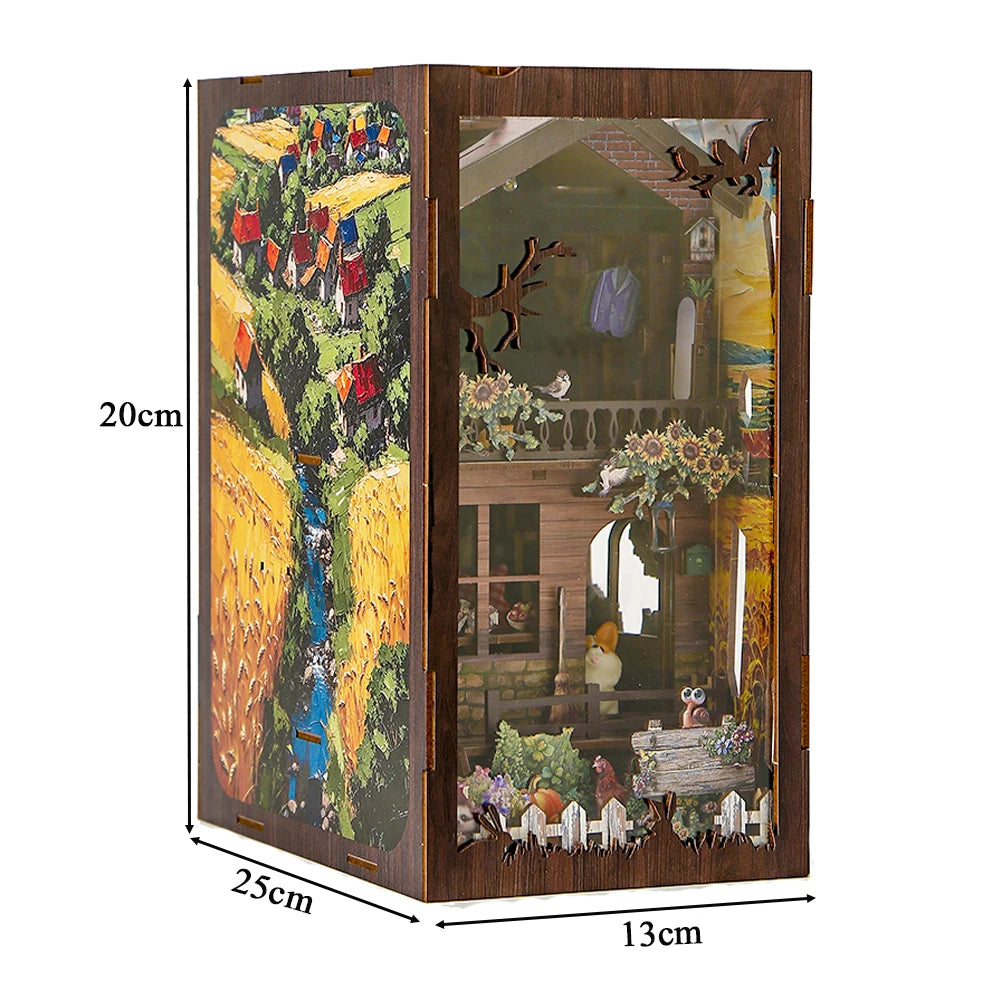 DIY Wooden Country Cottage Book Nook Shelf Insert Kits Miniature Model Kit With Lights Bookend for Friends Birthday Gifts Book Nook Kit Australia