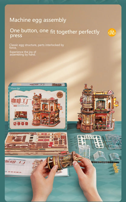 DIY Coffee Factory Model Kit - 3D Wooden Puzzle for Adults with LED Lights, Music & Figurines, Unique Birthday Gift Idea Book Nook Kit Australia