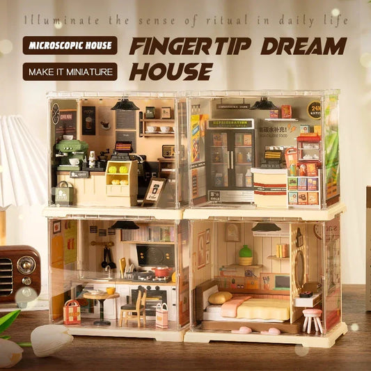 Miniature Store Bedroom Kitchen DIY Doll House CORNER COFFEE SHOP Miniature Model For Birthday Family Gift Book Nook Kit Australia