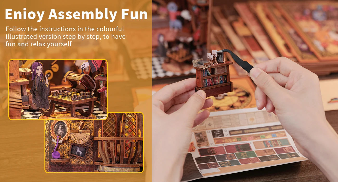 CUTEBEE DIY Book Nook Kit, Fantastic Animals Wooden Dollhouse with Touch Light & Display Case, Laser-Cut Collection Decor Book Nook Kit Australia