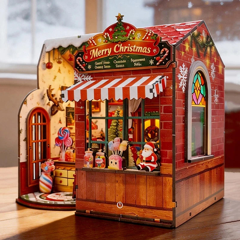 Christmas Candy House DIY miniature dollhouse kit with festive candy shop - view 3