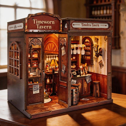 Timeworn Tavern DIY book nook kit, lit fantasy tavern scene