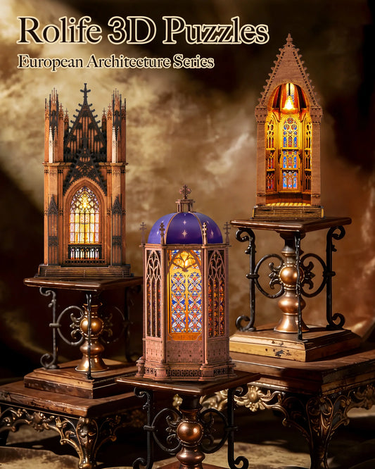 ROBOTIME Rolife TG Series Gothic Architecture Building Kit 3 Cathedral Models Stress Relief Craft Perfect Birthday Gift for M
