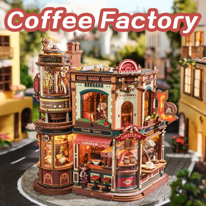 DIY Coffee Factory Model Kit - 3D Wooden Puzzle for Adults with LED Lights, Music & Figurines, Unique Birthday Gift Idea Book Nook Kit Australia