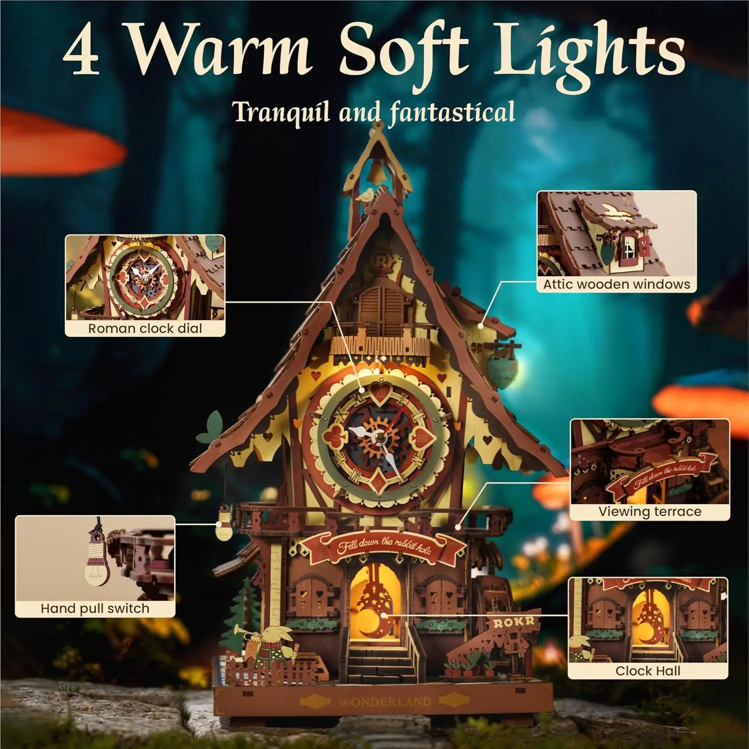 Robotime Rokr Black Forest Cuckoo Clock Kit – Working Bird & LED