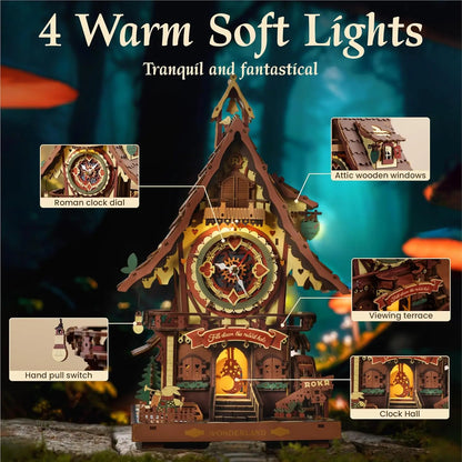 Robotime Rokr Black Forest Cuckoo Clock Kit – Working Bird & LED