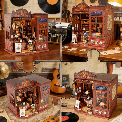 Vintage Musical Instrument Store DIY book nook kit with violins and warm lighting - view 6