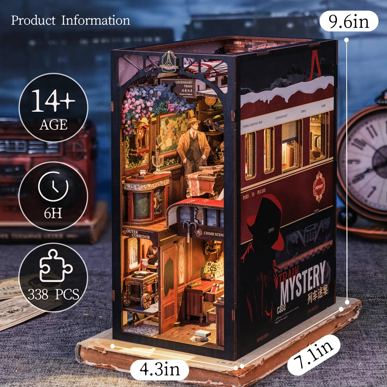 CUTEBEE, DIY, Book Nook, 3D Puzzle, Wooden Dollhouse, Touch Light, Dust Cover, Bookshelf Insert, Gift, Detective, Train Mystery Book Nook Kit Australia
