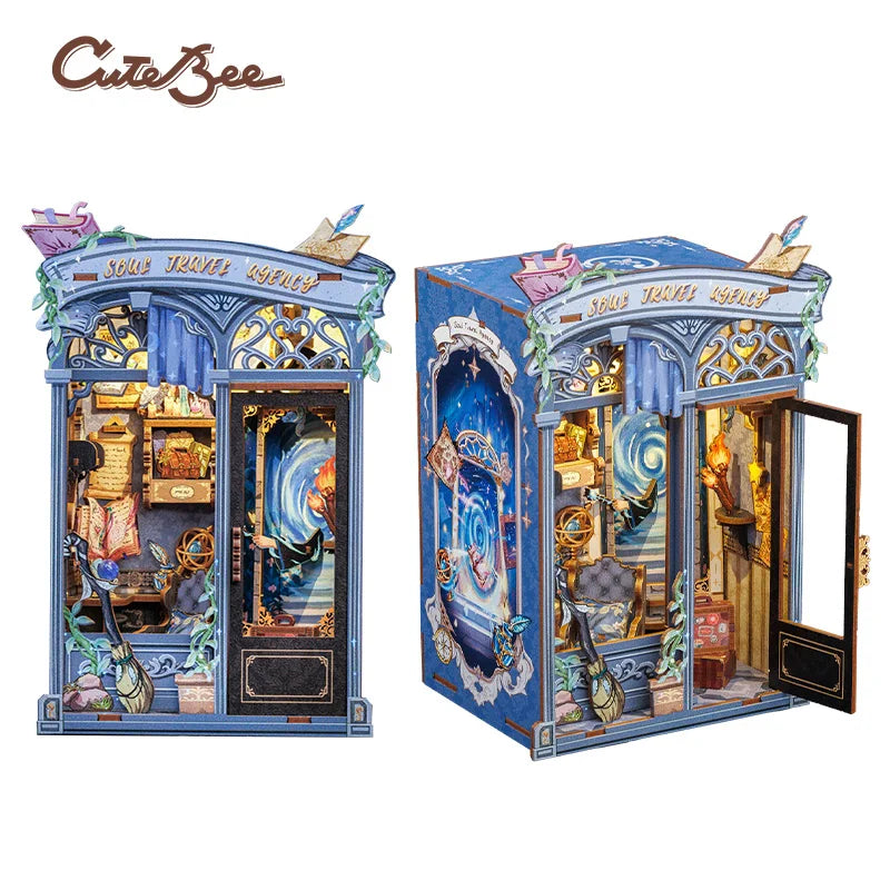 CUTEBEE Book Nook Kit Miniature House Kit Wooden Dollhouse with Led Light Bookshelf Insert Soul Travel Agency for Home Decor Book Nook Kit Australia